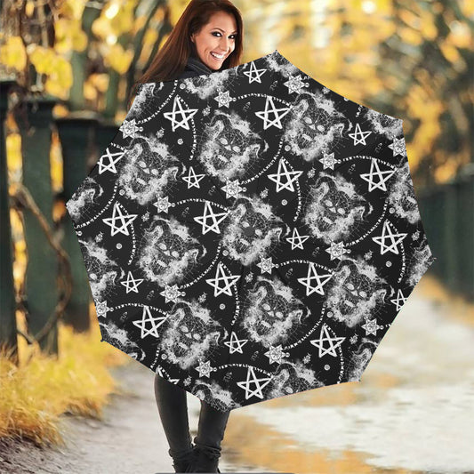 Black And White Wicca Devil Skull Print Foldable Umbrella