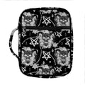 Black And White Wicca Devil Skull Print Front Pocket Bible Bag