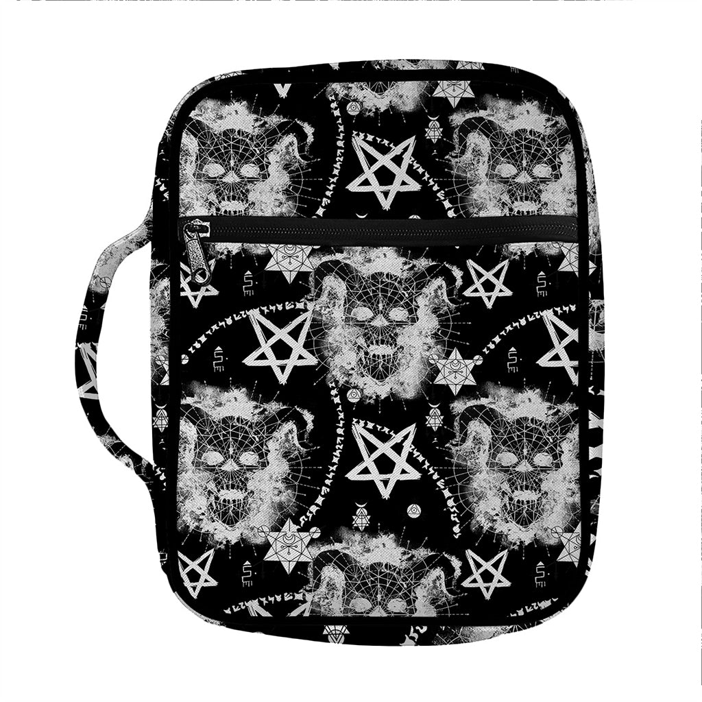 Black And White Wicca Devil Skull Print Front Pocket Bible Bag