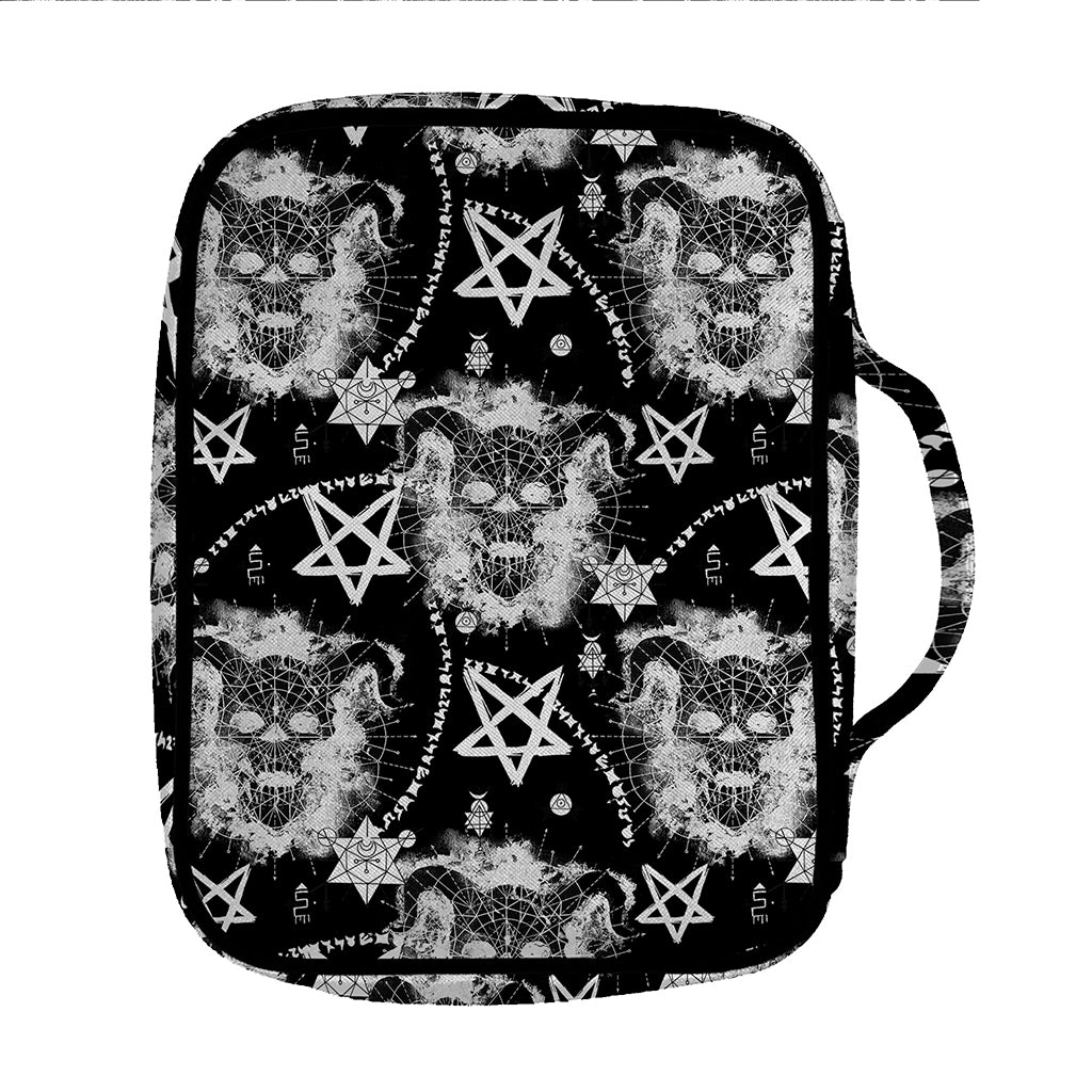 Black And White Wicca Devil Skull Print Front Pocket Bible Bag