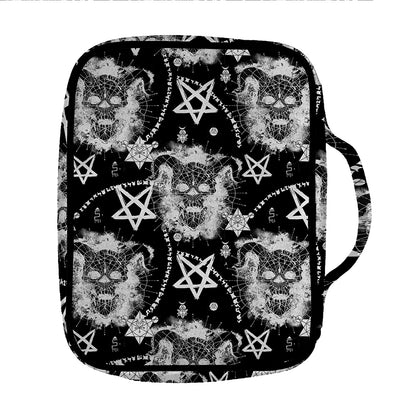 Black And White Wicca Devil Skull Print Front Pocket Bible Bag