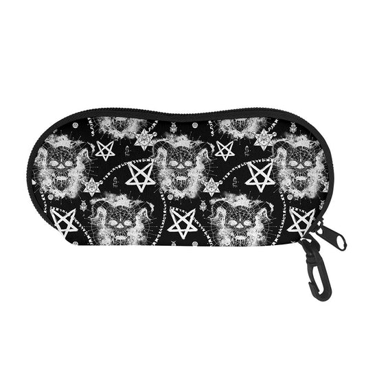 Black And White Wicca Devil Skull Print Glasses Case