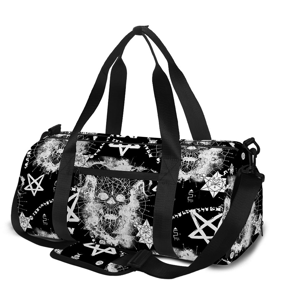 Black And White Wicca Devil Skull Print Gym Bag