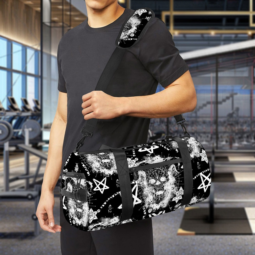 Black And White Wicca Devil Skull Print Gym Bag
