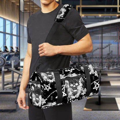 Black And White Wicca Devil Skull Print Gym Bag