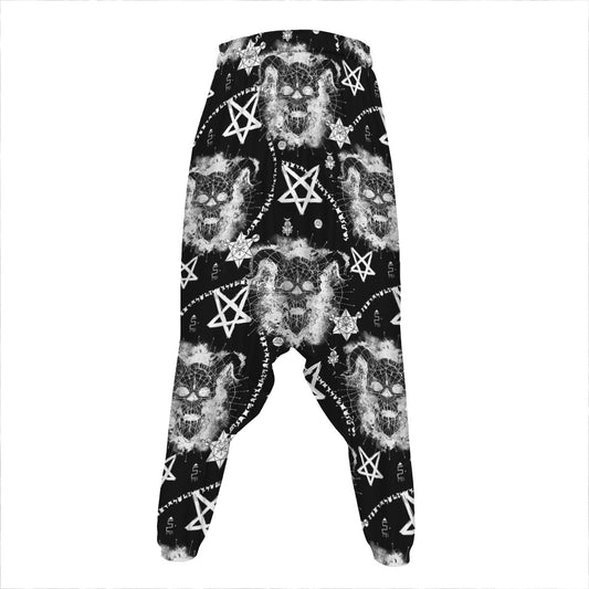 Black And White Wicca Devil Skull Print Hammer Pants