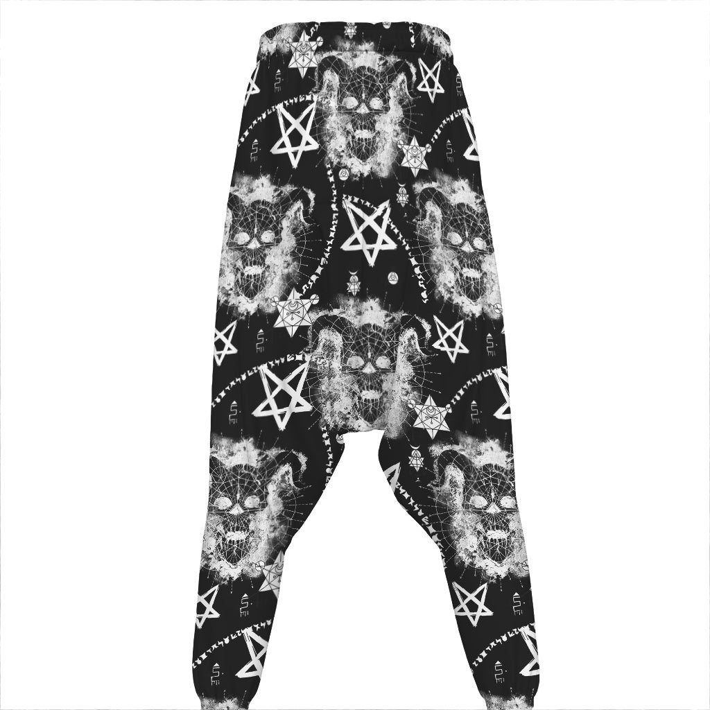 Black And White Wicca Devil Skull Print Hammer Pants