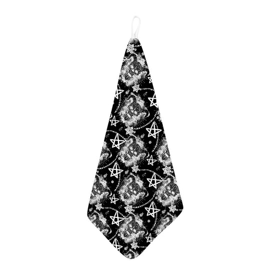 Black And White Wicca Devil Skull Print Hand Towel
