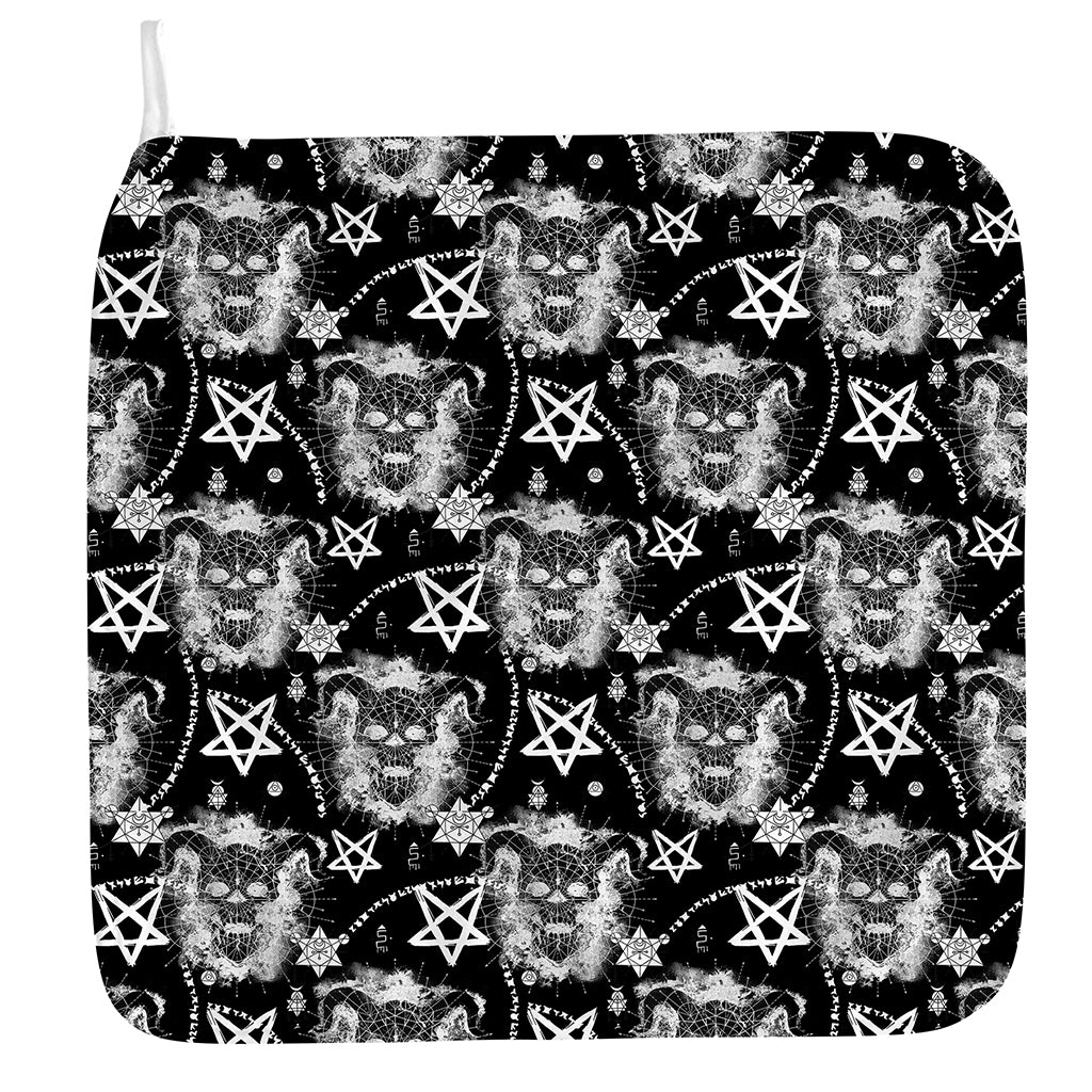 Black And White Wicca Devil Skull Print Hand Towel