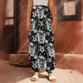 Black And White Wicca Devil Skull Print Harem Pants