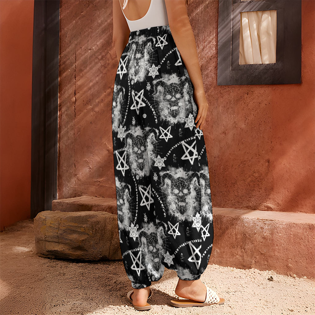 Black And White Wicca Devil Skull Print Harem Pants