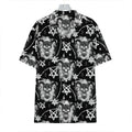 Black And White Wicca Devil Skull Print Hawaiian Shirt