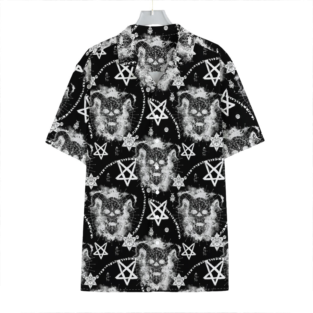Black And White Wicca Devil Skull Print Hawaiian Shirt