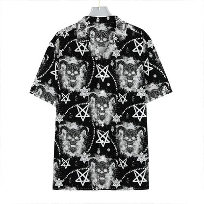 Black And White Wicca Devil Skull Print Hawaiian Shirt