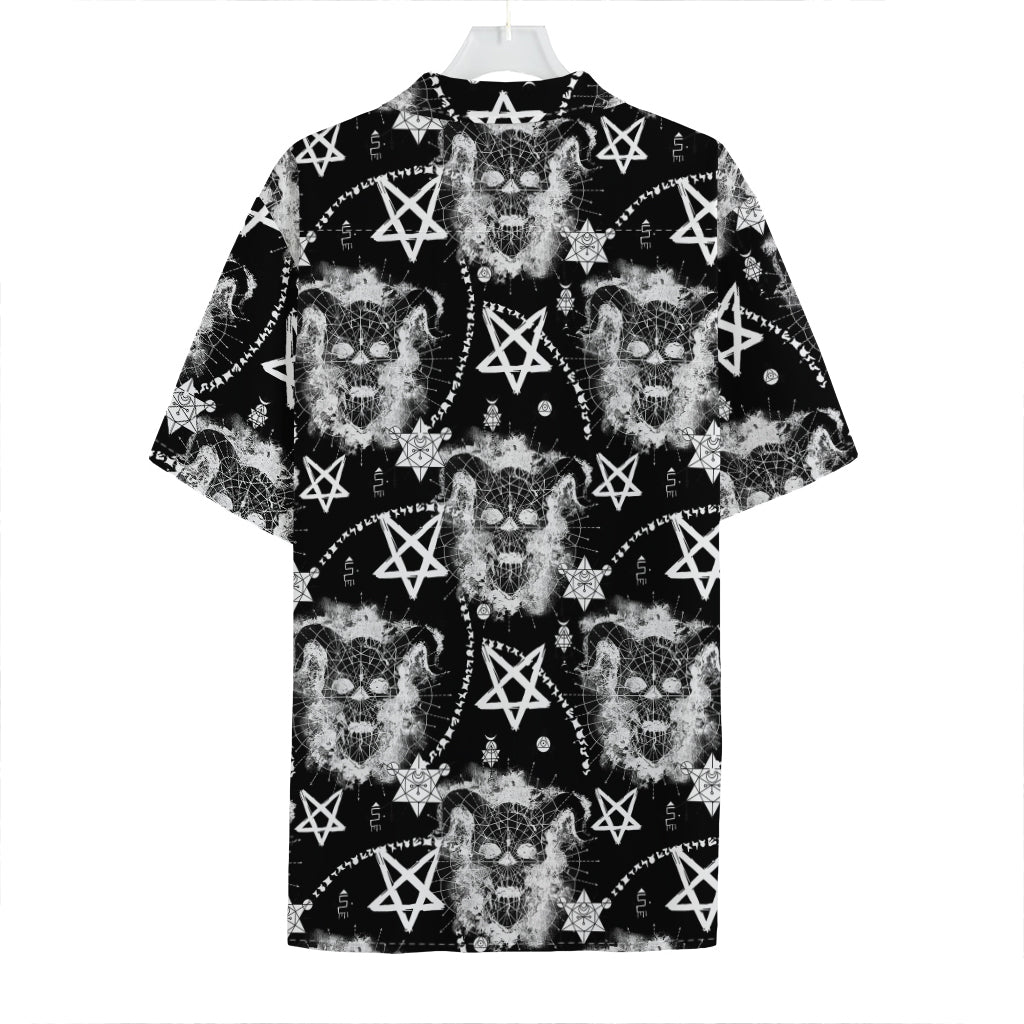 Black And White Wicca Devil Skull Print Hawaiian Shirt