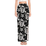 Black And White Wicca Devil Skull Print High Slit Maxi Skirt
