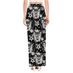 Black And White Wicca Devil Skull Print High Slit Maxi Skirt