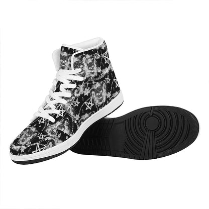Black And White Wicca Devil Skull Print High Top Leather Sneakers