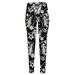 Black And White Wicca Devil Skull Print High-Waisted Pocket Leggings