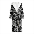 Black And White Wicca Devil Skull Print Hooded Bathrobe