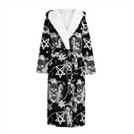 Black And White Wicca Devil Skull Print Hooded Bathrobe