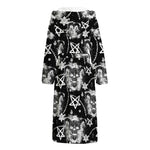 Black And White Wicca Devil Skull Print Hooded Bathrobe