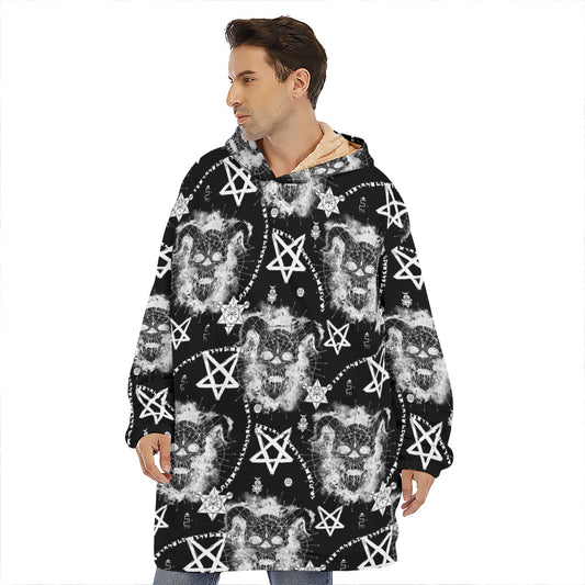 Black And White Wicca Devil Skull Print Hoodie Blanket