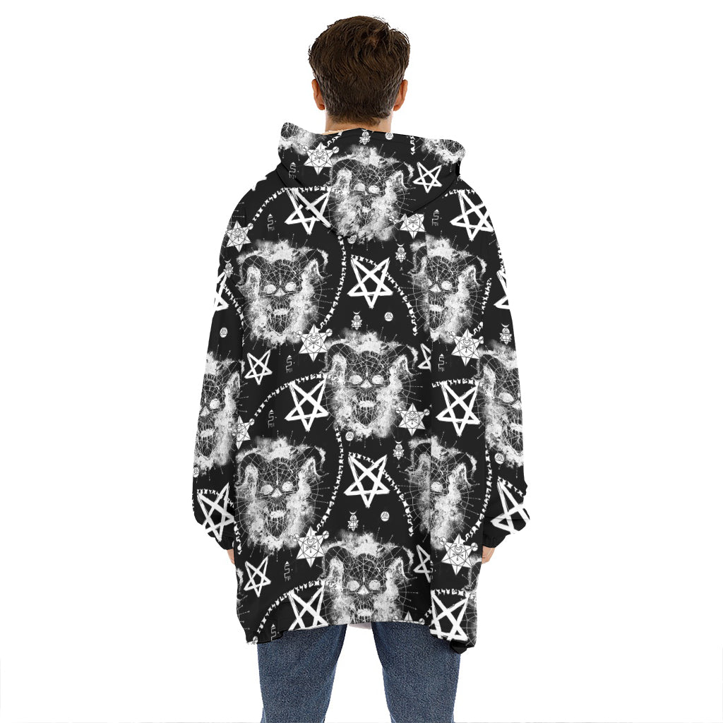 Black And White Wicca Devil Skull Print Hoodie Blanket