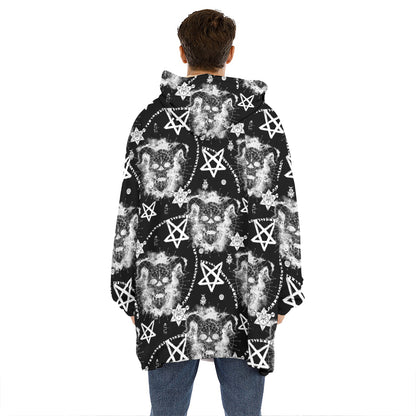 Black And White Wicca Devil Skull Print Hoodie Blanket
