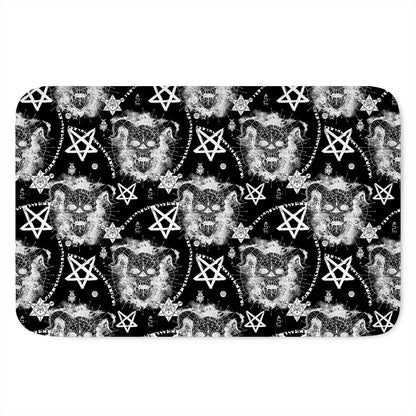 Black And White Wicca Devil Skull Print Indoor Door Mat