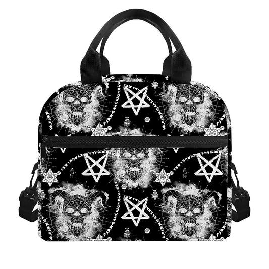Black And White Wicca Devil Skull Print Insulated Lunch Bag