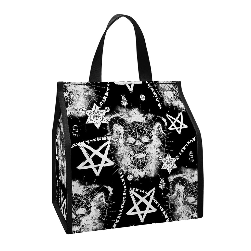 Black And White Wicca Devil Skull Print Insulated Lunch Tote