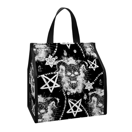 Black And White Wicca Devil Skull Print Insulated Lunch Tote
