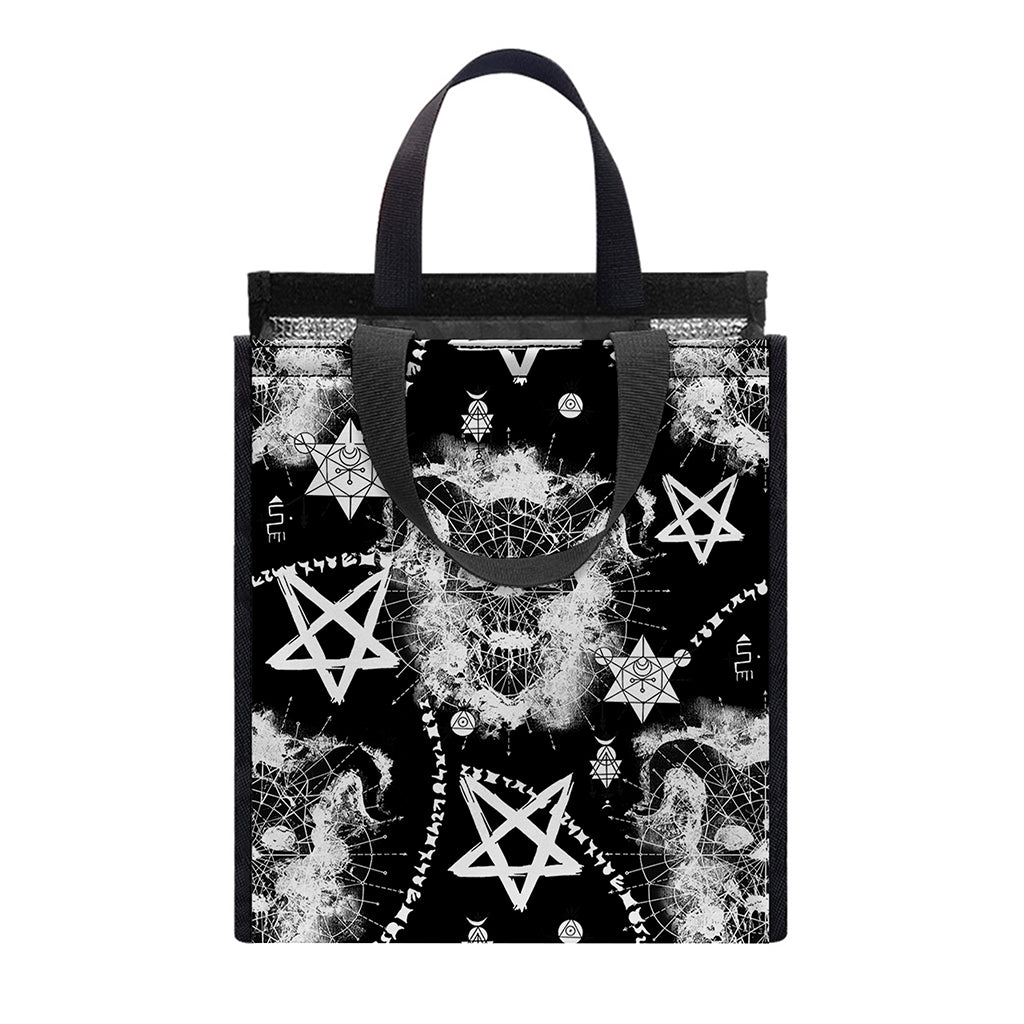Black And White Wicca Devil Skull Print Insulated Lunch Tote