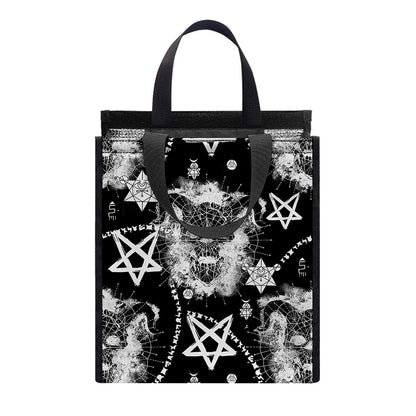 Black And White Wicca Devil Skull Print Insulated Lunch Tote