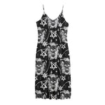 Black And White Wicca Devil Skull Print Jersey Midi Cami Dress