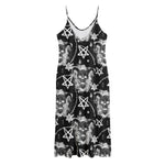Black And White Wicca Devil Skull Print Jersey Midi Cami Dress