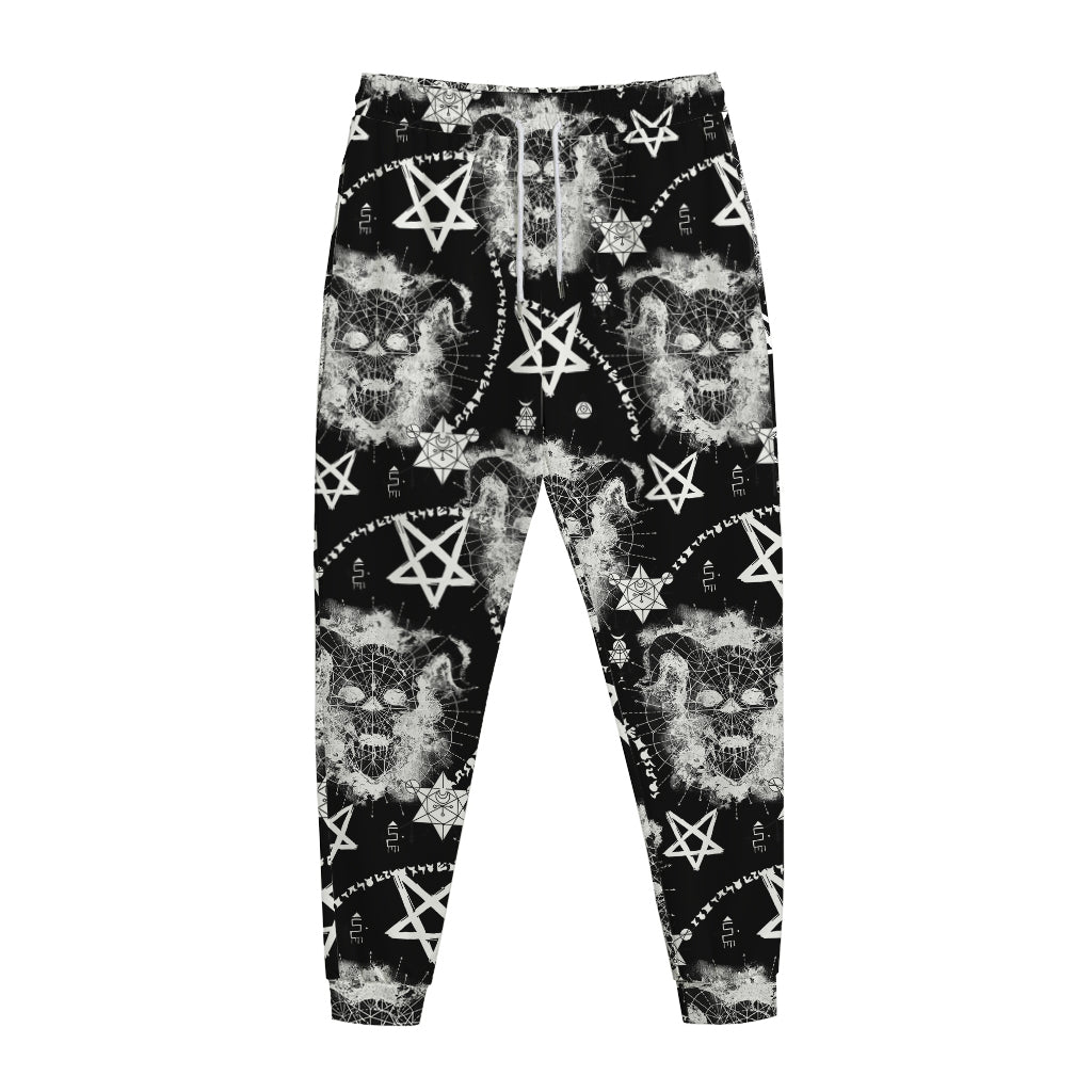 Black And White Wicca Devil Skull Print Jogger Pants