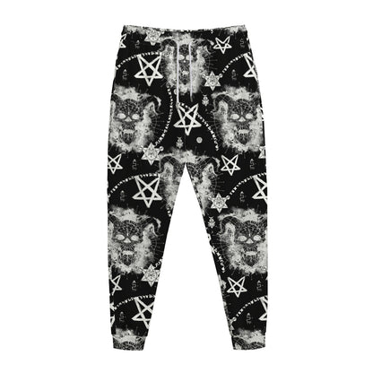 Black And White Wicca Devil Skull Print Jogger Pants
