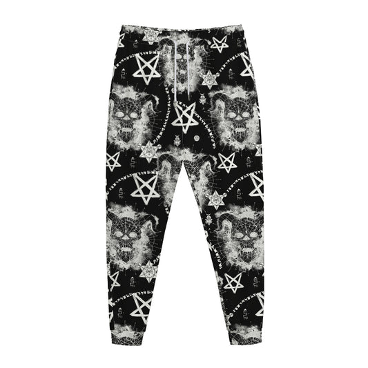 Black And White Wicca Devil Skull Print Jogger Pants