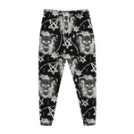 Black And White Wicca Devil Skull Print Jogger Pants
