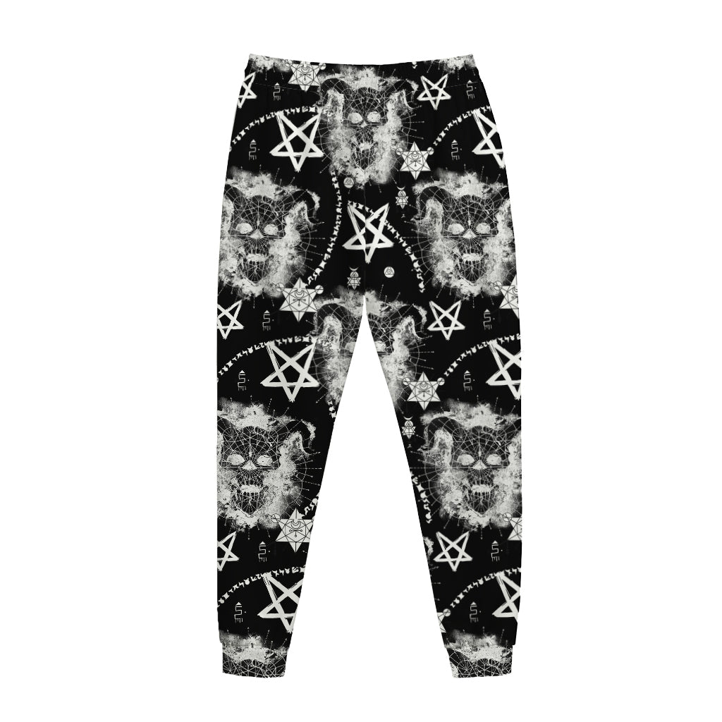 Black And White Wicca Devil Skull Print Jogger Pants
