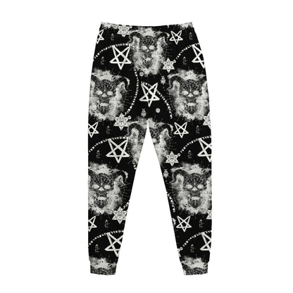 Black And White Wicca Devil Skull Print Jogger Pants