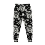 Black And White Wicca Devil Skull Print Jogger Pants