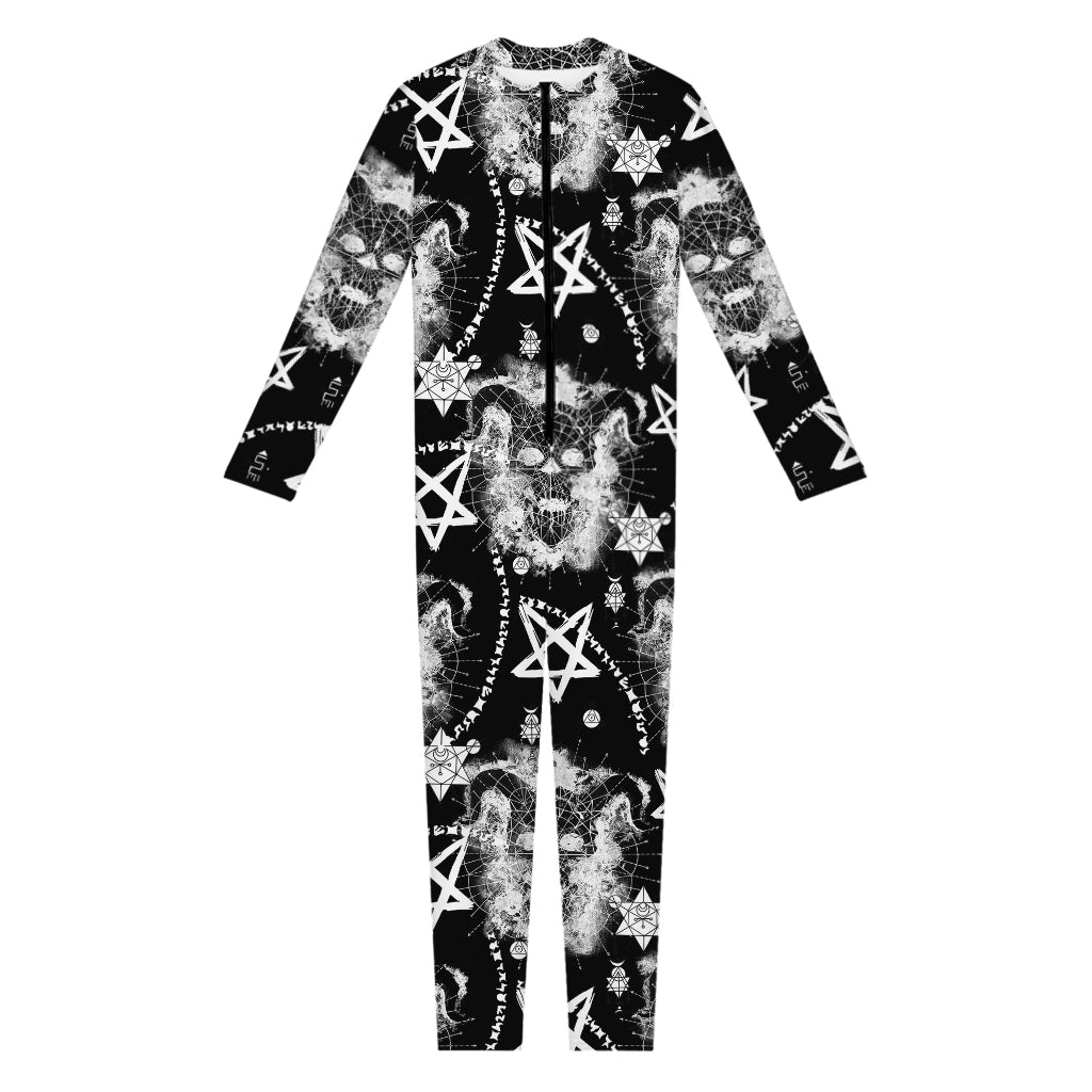 Black And White Wicca Devil Skull Print Jumpsuit