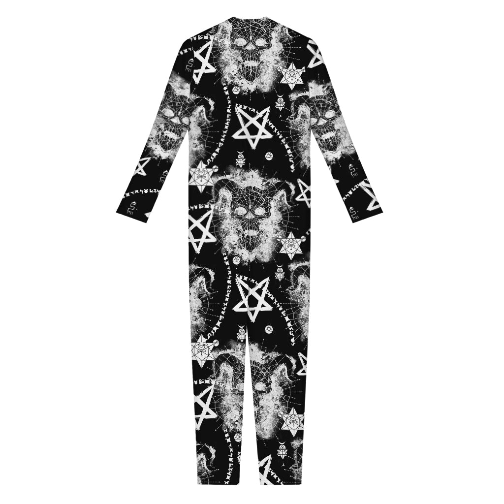 Black And White Wicca Devil Skull Print Jumpsuit