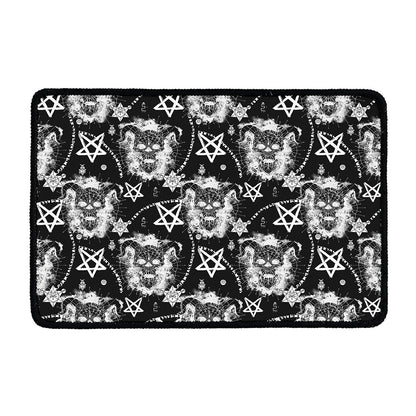 Black And White Wicca Devil Skull Print Kitchen Mat