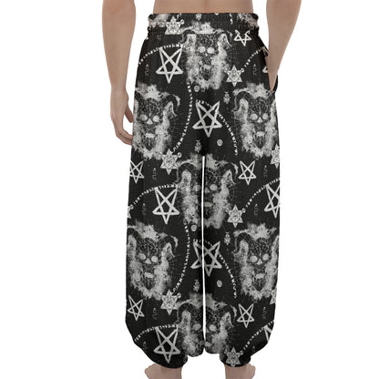 Black And White Wicca Devil Skull Print Lantern Pants
