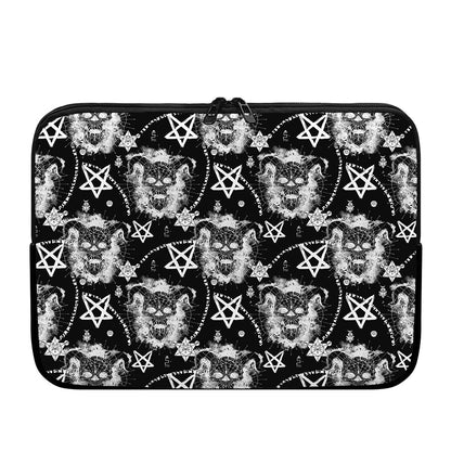 Black And White Wicca Devil Skull Print Laptop Sleeve