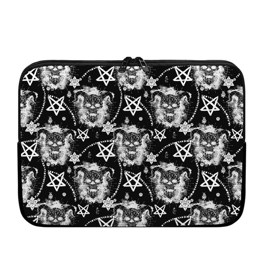 Black And White Wicca Devil Skull Print Laptop Sleeve